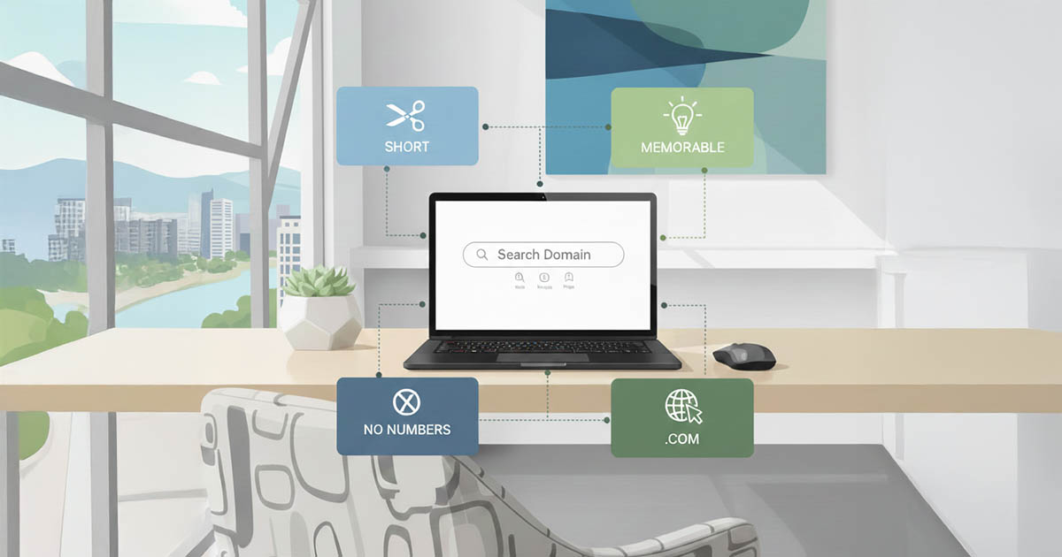 Infographic showing 4 tips for choosing a domain name