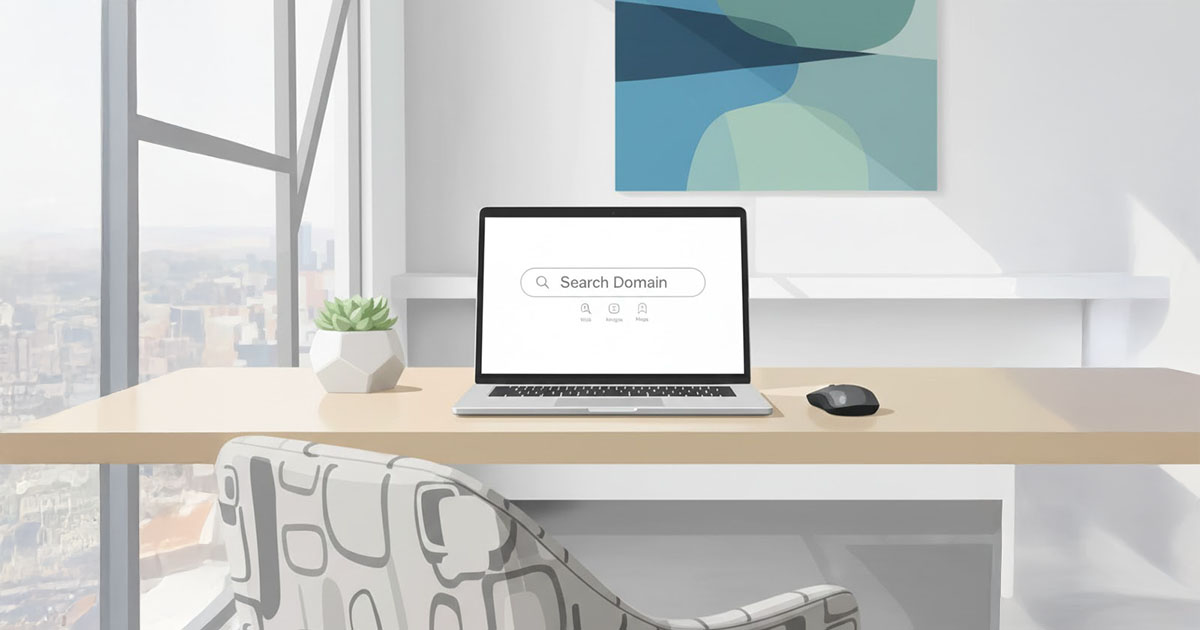 Person searching for a creative domain name on a laptop.